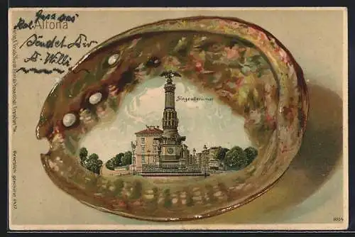 Passepartout-Lithographie Hamburg-Altona, Muschel, Siegesdenkmal