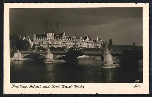 AK Konstanz, Blick über die Brücke auf das Seehotel