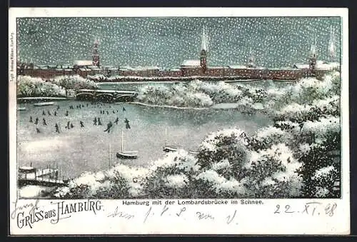 AK Hamburg-Neustadt, Ortsansicht mit der Lombardsbrücke im Schnee