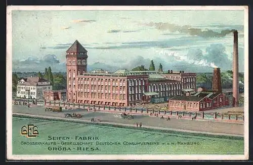 Lithographie Riesa-Gröba, Seifen-Fabrik, Grosseinkaufs-Gesellschaft Deutscher Consumvereine mbH Hamburg, Fabrik