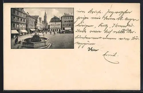 AK Reutlingen, Brunnen auf dem Marktplatz