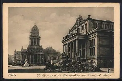 AK Berlin, Schauspielhaus und Französische Kirche am Gendarmenmarkt