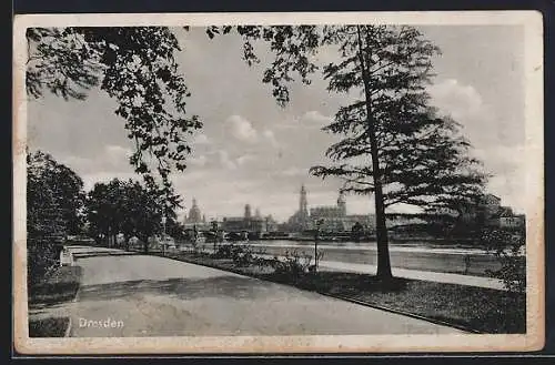 AK Dresden, Promenade mit Kirche