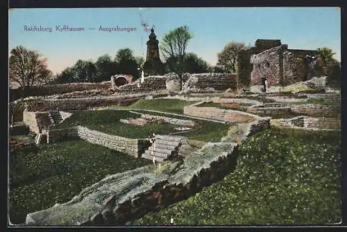 AK Kyffhausen, Reichsburg mit Denkmal, Ausgrabungen