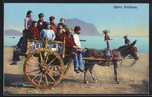 AK Carro Siciliano, Eselkutsche am Strand