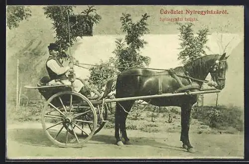 AK Pferd vor einem kleinen Zweiradwagen