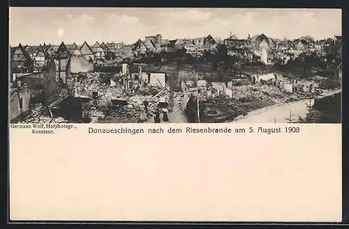 AK Donaueschingen, Stadt nach dem Riesenbrand von 1908