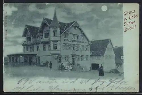 Mondschein-AK Dobel / Schwarzwald, Hotel und Pension Sonne, Bes. J. Kramer