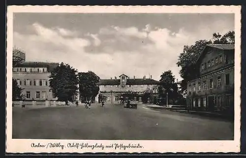 AK Aalen /Wttbg., platz mit Postgebäude und Bahnhof