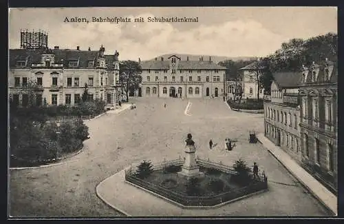 AK Aalen, Bahnhofplatz mit Schubartdenkmal aus der Vogelschau