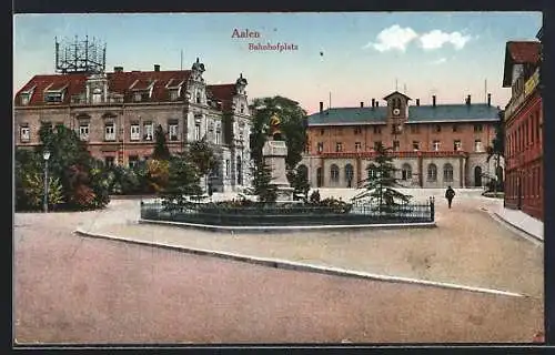 AK Aalen, Kleine Grünanlage auf dem Bahnhofplatz