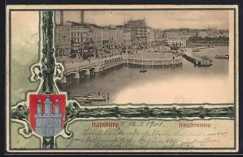 AK Hamburg-Neustadt, Blick zum Jungfernstieg, Stadt-Wappen