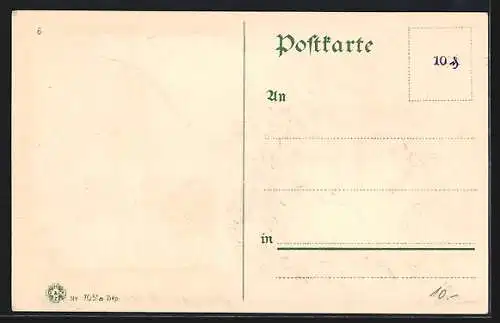 Passepartout-Lithographie Hamburg, Denkmal, Wappen und Ritterhelm