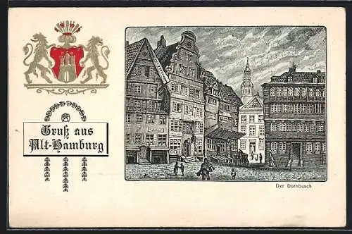 Künstler-AK Alt-Hamburg, Der Dornbusch, Stadtwappen