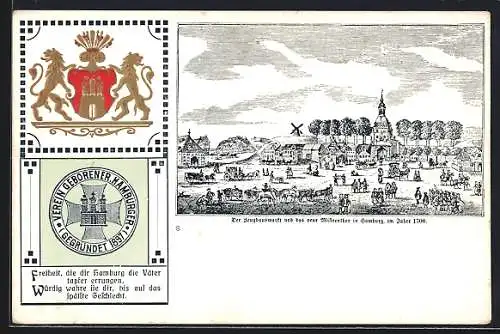 Passepartout-Lithographie Hamburg, Der zeughausmarkt und das neue Millernthor im Jahr 1700, Wappen