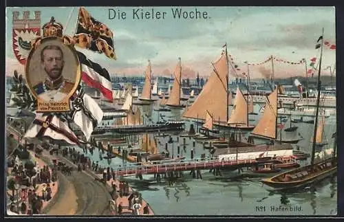 AK Kiel, Kieler Woche, Segelboote im Hafen, Prinz Heinrich von Preussen