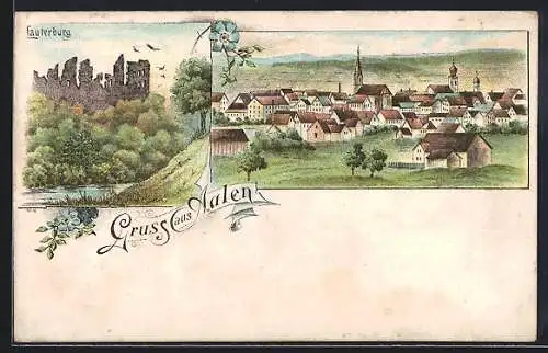 Lithographie Aalen, Lauterburg, Ortsansicht