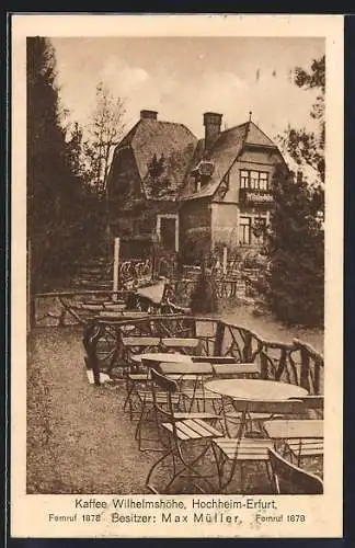 AK Hochheim-Erfurt, Kaffee Wilhelmshöhe von Max Müller, Tische im Garten