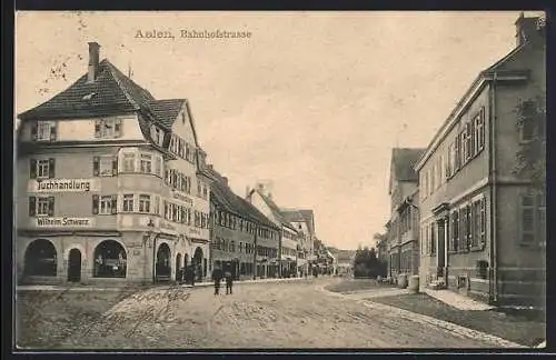 AK Aalen, Bahnhofstrasse mit Tuchhandlung Wilhelm Schwarz