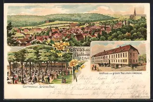 Lithographie Hochheim b. Erfurt, Gasthaus zum grünen Tal, Teilansicht