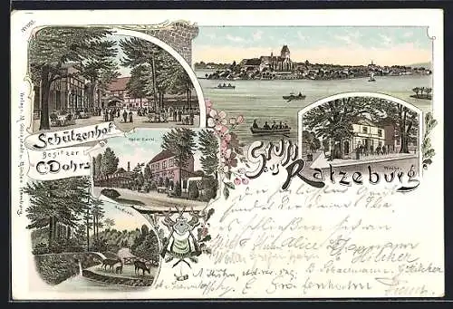 Lithographie Ratzeburg, Gasthaus Schützenhof, Hotel Garni, Wache