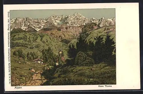 Künstler-AK Hans Thoma: Alpenlandschaft