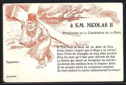 Künstler-AK Worte von Präsident Krüger an Zar Nikolaus II. von Russland, Krüger beim Kreuzgang