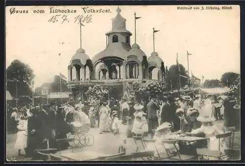 AK Lübeck, Volksfest, Besucher auf dem Festplatz