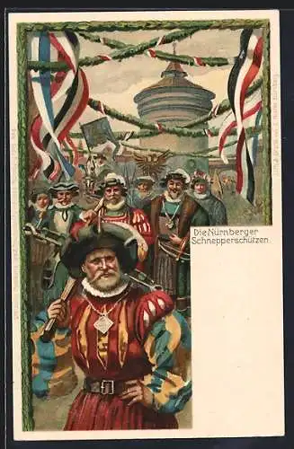 AK Nürnberg, X. Deutsches Turnfest 1903, Bild Nr. 6, Die Nürnberger Schnepperschützen, Ganzsache Bayern