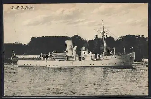 AK Kriegsschiff S.M.S. Fuchs mit Reichskriegsfahne