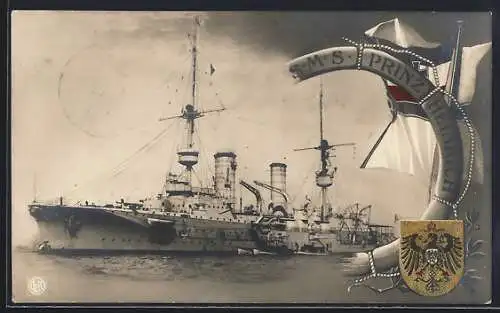 AK Kriegsschiff S.M.S. Prinz Heinrich, Reichskriegsfahne und Wappen