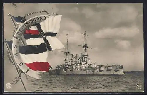 AK Kriegsschiff S.M.S. Deutschland, Reichsfahne und Reichskriegsfahne