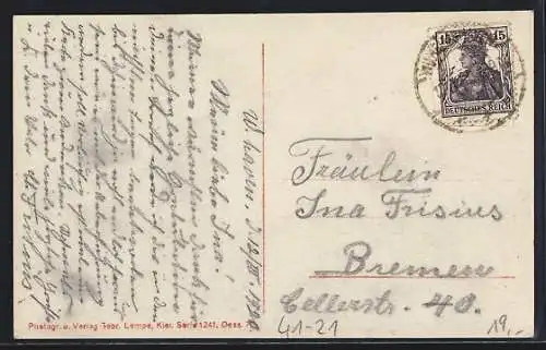 AK Kriegsschiff S.M.S. Nassau, Reichskriegsflagge und Wappen