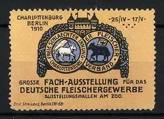 Reklamemarke Berlin, Grosse Fach-Ausstellung f. d. Deutsche Fleischergewerbe 1910, Vereinswappen