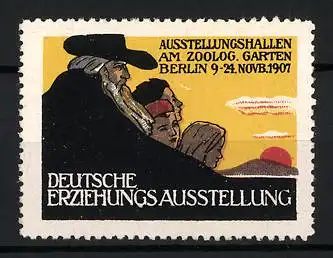 Reklamemarke Berlin, Deutsche Erziehungs-Ausstellung 1907, Familie blickt zum Sonnenaufgang