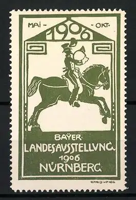 Reklamemarke Nürnberg, Bayer. Landesausstellung 1906, Postillon zu Pferd