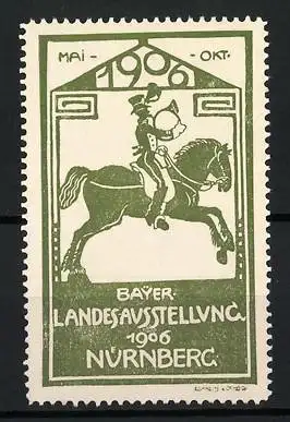 Reklamemarke Nürnberg, Bayer. Landesausstellung 1906, Postillon zu Pferd