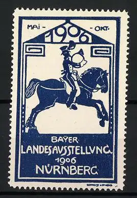 Reklamemarke Nürnberg, Bayer. Landesausstellung 1906, Postillon zu Pferd