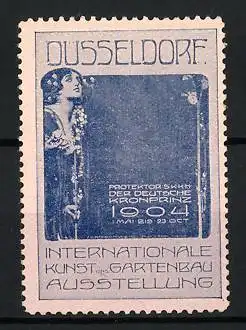 Reklamemarke Düsseldorf, Internationale Kunst und Gartenbau-Ausstellung 1904, Fräulein mit Blume