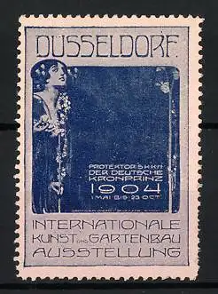 Reklamemarke Düsseldorf, Internationale Kunst und Gartenbau-Ausstellung 1904, Fräulein mit Blume