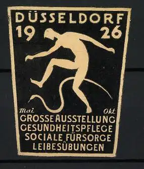 Präge-Reklamemarke Düsseldorf, Ausstellung für Gesundheitspflege & Leibesübungen 1926, Sportler und Schlange