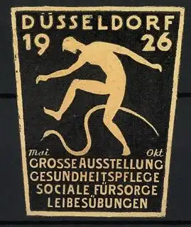 Präge-Reklamemarke Düsseldorf, Ausstellung für Gesundheitspflege & Leibesübungen 1926, Sportler und Schlange