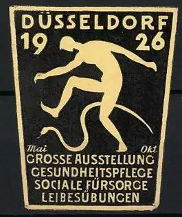 Präge-Reklamemarke Düsseldorf, Ausstellung für Gesundheitspflege & Leibesübungen 1926, Sportler und Schlange