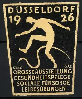 Präge-Reklamemarke Düsseldorf, Ausstellung für Gesundheitspflege & Leibesübungen 1926, Sportler und Schlange