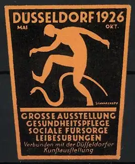 Präge-Reklamemarke Düsseldorf, Ausstellung für Gesundheitspflege & Leibesübungen 1926, Sportler und Schlange