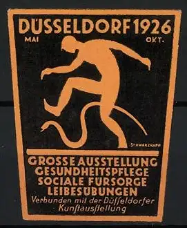 Präge-Reklamemarke Düsseldorf, Ausstellung für Gesundheitspflege & Leibesübungen 1926, Sportler und Schlange