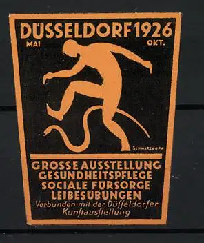 Präge-Reklamemarke Düsseldorf, Ausstellung für Gesundheitspflege & Leibesübungen 1926, Sportler und Schlange