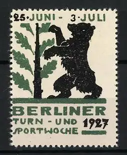 Reklamemarke Berlin, Turn- und Sportwoche 1927, Berliner Bär am Eichenblattstrauch