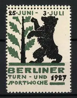 Reklamemarke Berlin, Turn- und Sportwoche 1927, Berliner Bär am Eichenblattstrauch