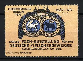 Reklamemarke Berlin-Charlottenburg, Grosse Fach-Ausstellung f. d. Deutsche Fleischergewerbe 1910, Wappen